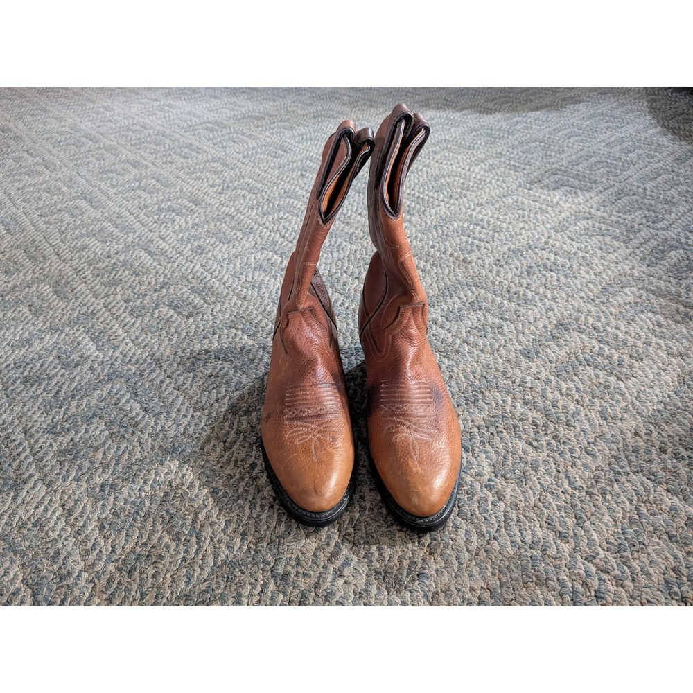 American West Men Brown Leather Cowboy Boots Pointed Toe Western 69312 Size 8 EW - Picture 3 of 7